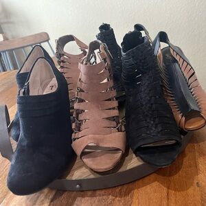 Four pairs of shoes - 2 Vince Camuto, 1 black side zip bootie, 1 Donald Pliner
